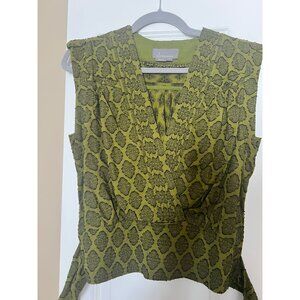 Anthropologie Sleeveless Wrap Top Green and Black Floral Pattern